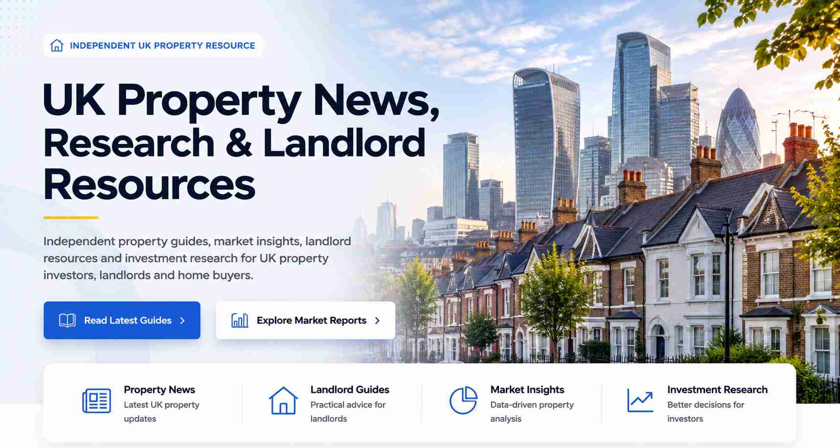 UK property investor reviewing documents with residential houses and city skyline